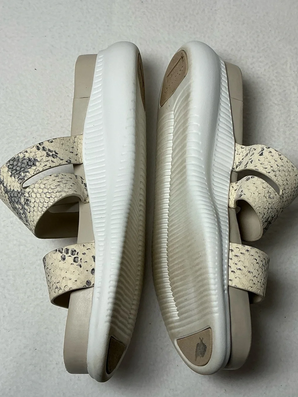 Cole Haan Beige Snake-Print Slide Sandals with White Platform